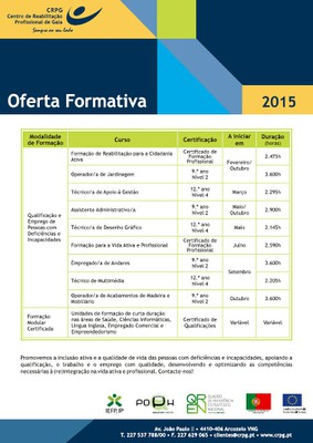 Calendário Oferta Formativa 2015 Centro Reabilitação Profissional Gaia