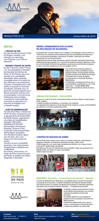 Newsletter Associação Pais em Rede Julho 2014