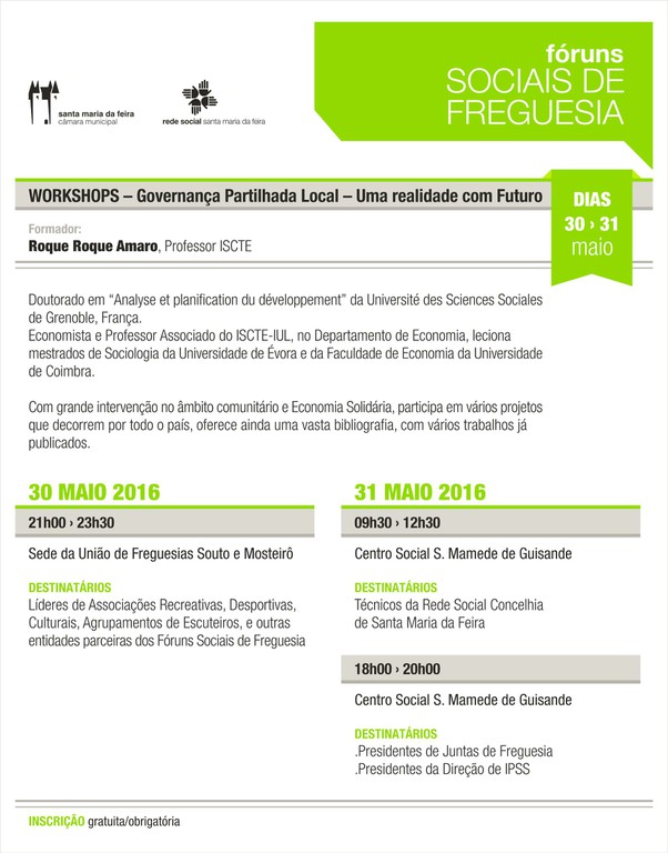 WORKSHOPS - Governança Partilhada Local